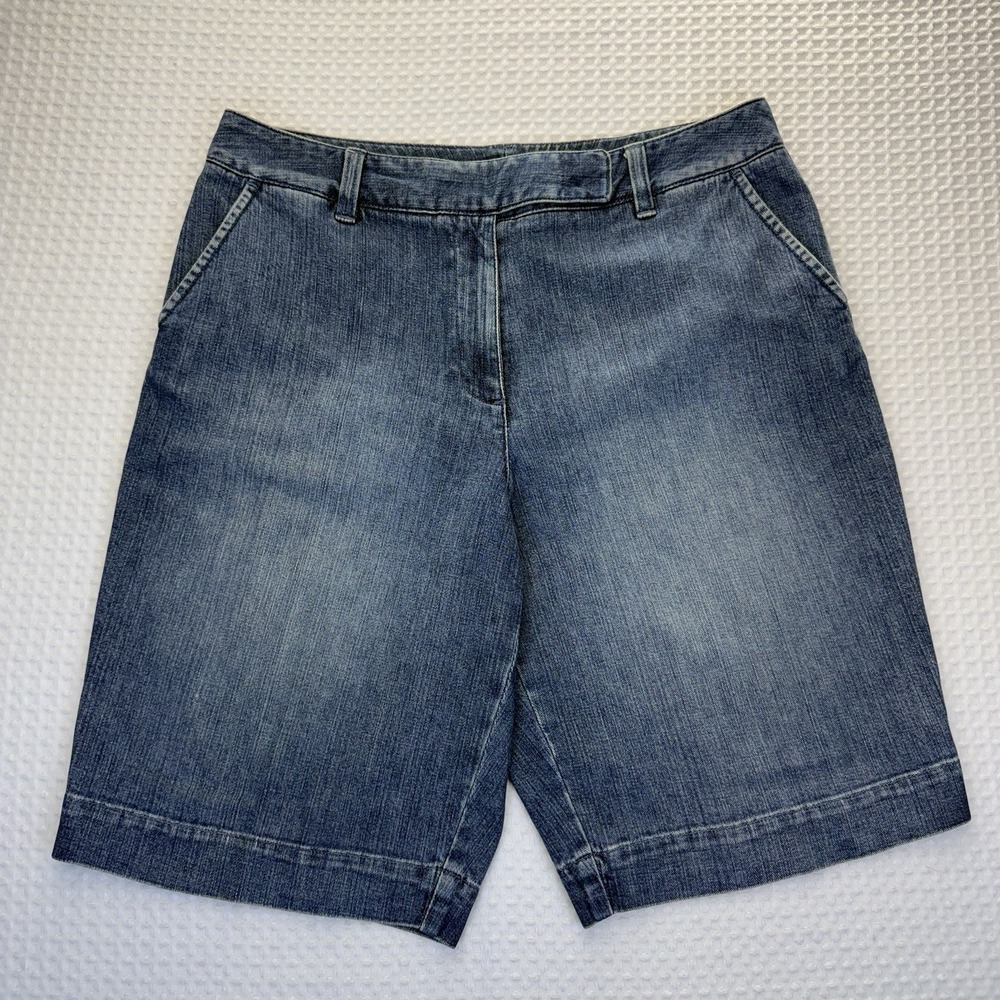 Talbots Petites Jean Shorts Bermuda Medium Wash Blue Women's Size 10P Stretch